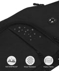 Close-up of Waterproof Sling Bag For Travel And Hiking Convertible Crossbody Chest Bag showing waterproof fabric details.