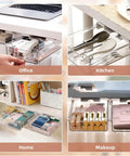 Two Pack Under Desk Storage Drawers With Smooth Slide Out Glides used in office, kitchen, home, and makeup organization.