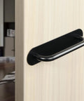 11 Inch Stainless Steel Gate Handle With Matte Black Finish installed on a light-colored door, LS8280-B