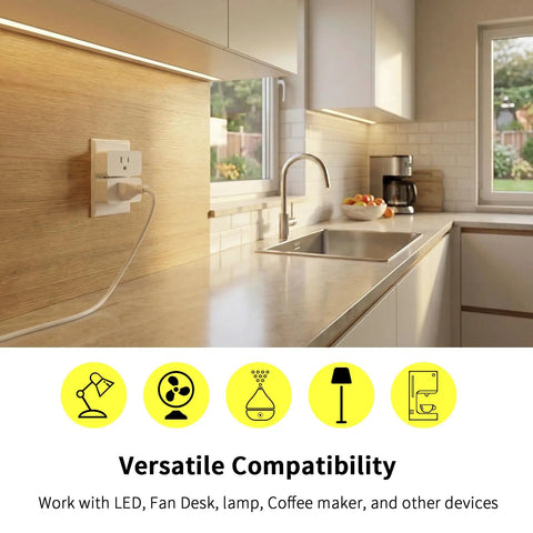 Kitchen countertop with 800 Series Z Wave Plug In Smart Outlet Switch with Built In Repeater for Extended Range Up To 1300 Feet, White