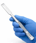 Bone Osteotome For Orthopedic Surgery, Pro Grade Reusable German Stainless Steel Surgical Instrument, Precision Bone Shaping Tool For Pros, Autoclavable 13.5 Cm Length held in gloved hand