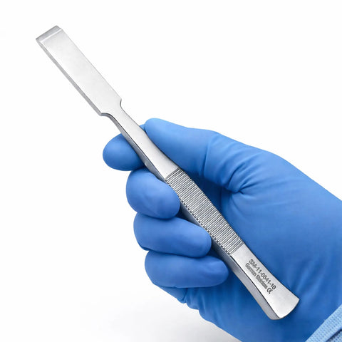 Bone Osteotome For Orthopedic Surgery, Pro Grade Reusable German Stainless Steel Surgical Instrument, Precision Bone Shaping Tool For Pros, Autoclavable 13.5 Cm Length held in gloved hand