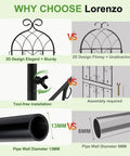 Comparison of 3D elegant and sturdy metal garden trellis vs flimsy trellis, tool-free installation vs assembly, 13mm vs 8mm pipe diameter