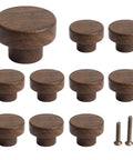 Top Shelf Mid Century Modern Walnut Mushroom Cabinet Knobs Slick Round Drawer Pulls decorative knobs set of ten with screws.