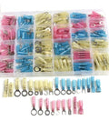 Premium 270 Set Heat Shrinkable Wire Connectors With Insulated Spade Ring Fork And Butt Terminals For All Your Electrical Wiring Repairs Covers 0.4 To 6.0mm2 Range Perfect For Car And Home Projects That Need A Tight Secure Fit Without Any Frustration, assorted insulated ring, fork and butt terminals in organizer