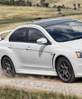 White Mitsubishi Lancer featuring Weatherstrip Window Molding Trim Seal Belt 4 Piece Replacement Set for 2008-2017 model.