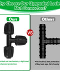 Rock Solid 10 Pack Half Inch Drip Irrigation Tee Fittings With Barbed Lock Nut T Connectors, comparing durable design features.