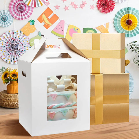 Top Notch Tall Cake Boxes For Tier Cakes 12X12X14 Inch 3 Pack With Clear Display Window Dang Sturdy Recycled Corrugated Cardboard Bakery Carrier And Reliable Shipping Solutions