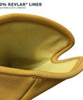 Interior view of the Grippy Leather Utility Work Gloves With Long Cuff For Men Kevlar Lined For Superior Cut and Puncture Resistance