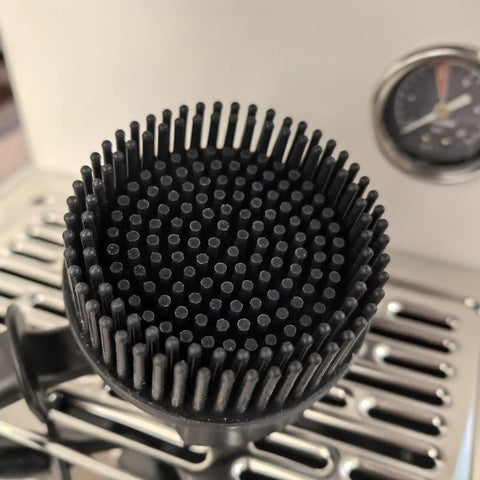 Long Handle Espresso Machine Cleaning Brush With Soft Bristles For Deep Clean Of Coffee Makers Easy Grip Antislip Handle Ideal For Home Baristas And Coffee Shops showing bristles in detail.