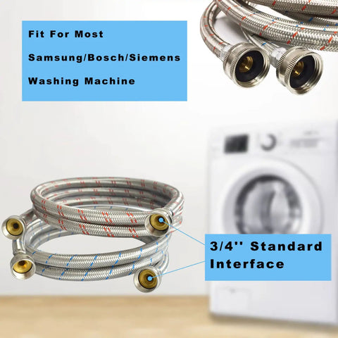 Two Pack Ten Foot Washing Machine Hoses With Braided Steel Connectors Durable Blue And Red Water Supply Lines Universal Fit
