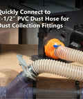 Quick Swap Dust Port Adapter Adapting One Three Quarter To Two One Half Inch Power Tool Ports To Four And Two One Half Inch Dust Collection Hoses for connecting to 2-1/2" PVC dust hose.