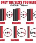 Heat Shrink Tubing Kit With Adhesive Lined Marine Resistant Pro Grade Three To One Shrink Ratio Six Size Set In DIY Ready Storage Case Black And Red 100 Pieces For Home And Industrial Projects size display