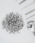 Knurled Flat Head Rivet Nuts Kit Stainless Steel 120 Pieces With Easy Installation And Secure Connection, tools visible