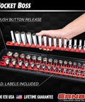 Hand organizing sockets on Socket Boss 3 Pack Socket Rail Organizers In Blue For 90 Sockets And 6 Rails With Twist Lock Clips