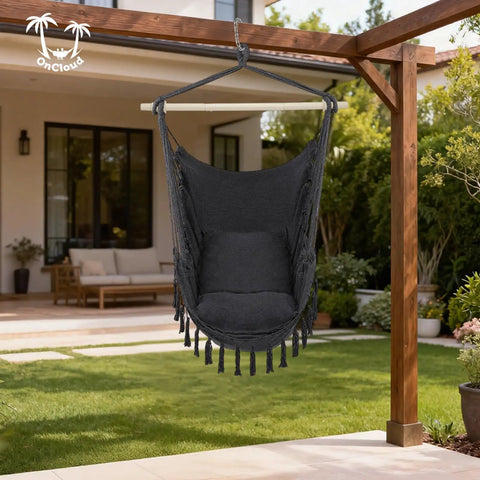 Hammock Hanging Chair With Two Cushions, Portable Caribbean Style Swing Seat For Outdoor And Indoor Use, 500 Lb Capacity