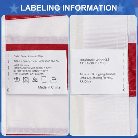Label details for Heavy Duty 4x6 Outdoor Nylon US Flag With Embroidered Stars Sewn Stripes Brass Grommets Fade Resistant Weatherproof