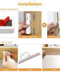 Installation steps for Motion Sensor LED Strip Lights With Rechargeable Battery And USB Removable Control Box Auto On Up To 10 Feet In The Dark Auto Off After 20 Seconds 60 LEDs 6.56 Feet 2 Pack 6000K White Battery Powered Closet Pantry Cabinet Night Light