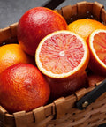 Blood Orange Tree 1-2 Feet Tall in 1 Gallon Pot, Upright Dwarf Citrus for Home Orchard, Produces Sweet Oranges, Easy Care, Rare Fruit, Container Friendly for Patio or Small Garden, basket of blood oranges