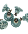 Six Piece Set Ceramic Vintage Cabinet Knobs With Single Hole Pulls Sky Blue For Kitchen Cabinets Wardrobes Cupboards And Furniture Hardware