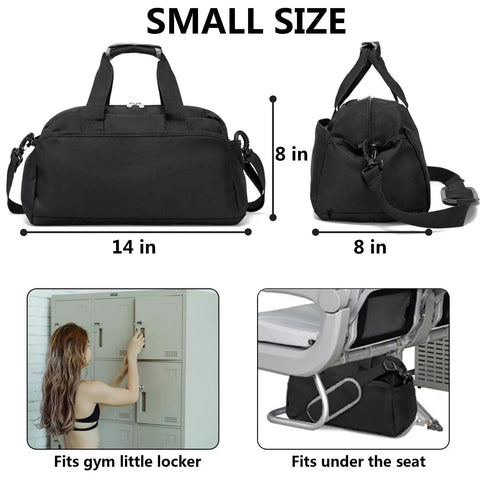 14 Inch Small Gym Bag For Women And Men, Mini Duffle For Travel And Sports, Lightweight Carry On, Water Resistant Polyester, 14x8x8 Inches, Black
