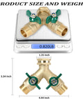 Brass Garden Hose Splitter With Full Port Valve For Maximum Flow Built To Last Two Way High Flow Y Connector All Metal Outdoor Faucet Splitter With Shutoff Durable Water Hose Adapter And Connector, 4.44 inch