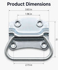 3-1/2 Inch Chest Handles, Two Pack, Steel Surface Mount Pull Ring Handles, Zinc Plated, product dimensions labeled