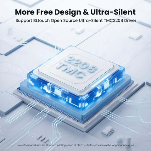 Beefy Build Area FDM 3D Printer with Open Source Board Upgrade, featuring quiet TMC2209 drivers for ultra-silent performance.