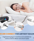 Woman using Climate Line CPAP Hose 6.5 Foot For 11 Series Machines Only Not For 10, featuring secure connections and customizable warmth.