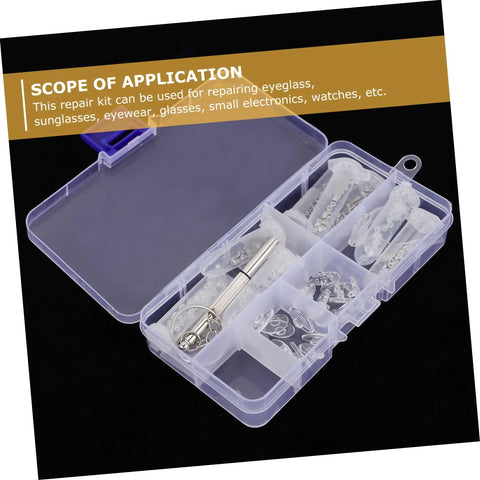 Eyeglass Repair Kit Three Set With Nose Pads Screws And Ear Grips For Quick Fixes And Easy Accessories Storage in clear case