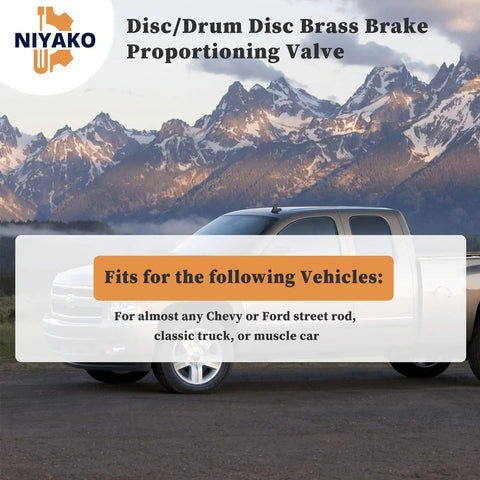 Disc Drum Brass Brake Proportioning Valve PV2 172-1353 installed on Chevy truck in mountain setting for brake balance.