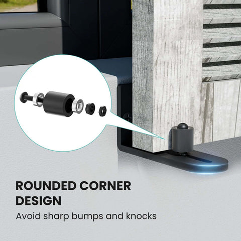 Adjustable Sliding Barn Door Floor Guide With Flat Bottom Design In Black 1 Piece Heavy Duty Steel Rail Nylon Roller for installation