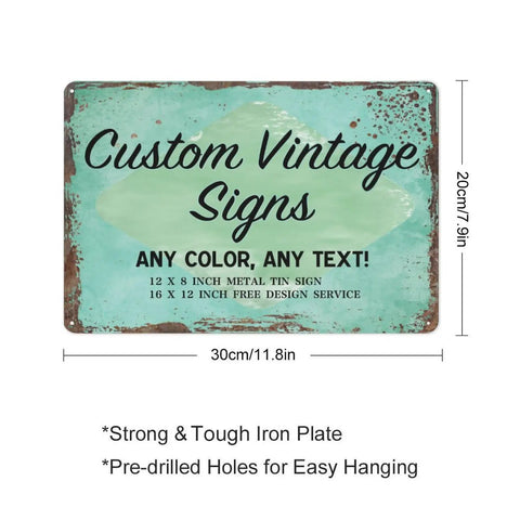 Customizable Metal Sign With Text Or Logo Made In USA for Home Office Business Garage, vintage design, 30cm x 20cm