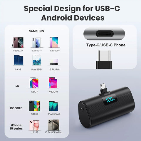 Image showing Two Pack Grab And Go Portable Charger With Built In USB C Cable, 5200 Mah Pocket Power Bank for Android devices.