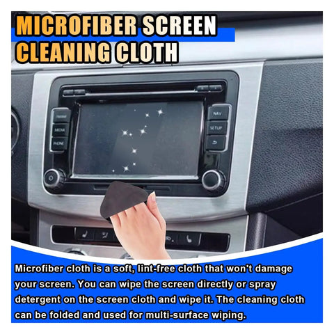 Ultra Soft Microfiber Car Touch Screen Cleaning Cloth for Dashboard and Interior, shown cleaning a car display screen