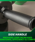 Cordless 18V 4-1/2 Inch Angle Grinder Kit showing close-up of soft grip handle with Boss Torque and safety features.