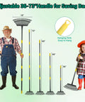 Adjustable Garden Rake With 36 To 73 Inch Extendable Handle 18 Inch Wide Head 25 Metal Tines shown with adults and children