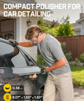 Man using Pro Grade Mini Cordless Car Buffer Polisher P10 Pro on vehicle door handle, showing compact design and detailing use.
