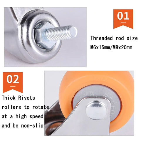 Close-up view of Built Tough As Nails Yellow Nylon Swivel Caster Wheels Metric Threaded Stem highlighting M6x15mm size.