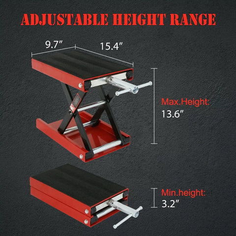 Motorcycle Lift 1100 Lb Capacity Wide Deck Center Scissor Lift Jack Hoist Stand For Street Bikes Cruisers Touring Motorcycles And ATVs With Heavy Duty Rubber Mat For Extra Stability In Garage Shop