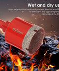 Red diamond hole saw drill bit, 35mm diameter, close-up view for ceramic tile and glass.