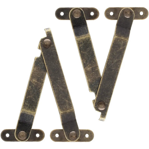 Heavy Duty Antique Brass Lid Support Hinge Pair With Pro Level Mounting Hardware For Retractable Cabinet Doors And Furniture Makeover Hassle Free Assembly, showing hinges with a vintage finish.