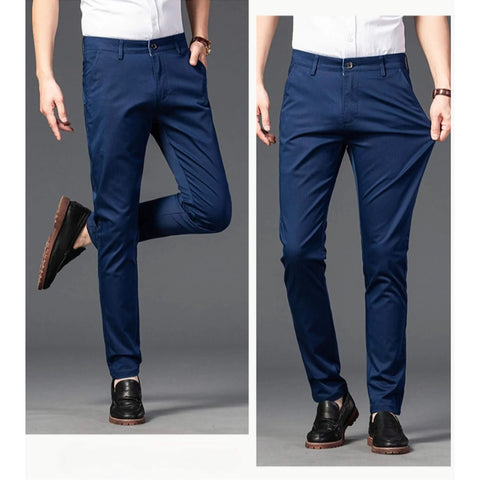 Mens Pinstripe Wrinkle Resistant Dress Pants For Business Lightweight Trousers Slim Fit Tapered Casual Style In Dark Blue