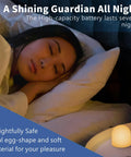 Woman sleeping with Color Changing Mini LED Night Light 7 Color Rainbow Mood Lighting Cordless Battery Powered on bedside, oval shape