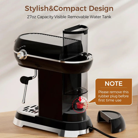 Pro Espresso Maker With Auto Milk Frother 20 Bar Pressure Brews Silky Lattes And Cappuccinos Quick Setup Removable Tank compact design with visible water tank.