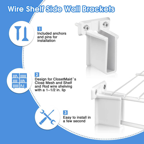 12 Pack White Wire Shelf End Brackets For 1/2 Inch Shelves, Plastic Closet Shelf Supports, Easy Install, Durable Resin Brackets For Home, Garage, Laundry Room Organization And Sturdy Storage wall mount with screws