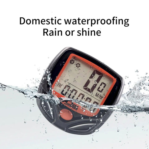 Compact LCD Bike Computer With Odometer And Speedometer Doubles As A Handy Watch shown waterproof in water