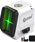 Green Beam Laser Level With Self Leveling, Pro Grade Brightness Cross Line, Adjustable Brightness, 120 Degree Projection, Magnetic Bracket, Carrying Case, Battery Included For Picture Hanging, DIY Projects, And Wall Installations. White plastic laser level with green cross line, bracket, batteries and case