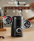 Electric Coffee Grinder With 70g Large Capacity And Visual Timing Knob For Precise Grind, Quiet Bean Grinder in kitchen setting.