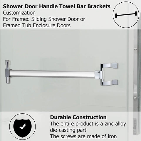 Solid Build Chrome Shower Door Handles And Towel Bar Brackets With 2 Inch Mount Holes and durable zinc alloy construction